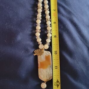 Citrine Pendant Handmade Beaded Necklace W/ Crystal & Glass Beads, Tree Of Life